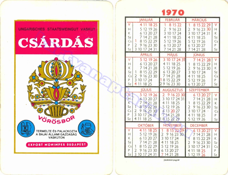 CSÁRDÁS VÖRÖSBOR TERMELTE ÉS PALACKOZTA BAJAI ÁLLAMI GAZDASÁG VASKÚTON EXPORT MONIMPEX BUDAPEST 1970_0011.jpg