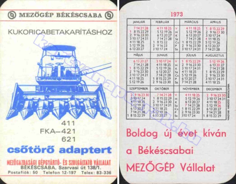 MEZŐGÉP BÉKÉSCSABA KUKORICABETAKARÍTÁSHOZ FKA-411 CSŐTÖRŐ ADAPTERT MEZŐGAZDASÁGI GÉPGYÁRTÓ- ÉS SZOLGÁLTATÓ VÁLLALAT 1973_0350.jpg